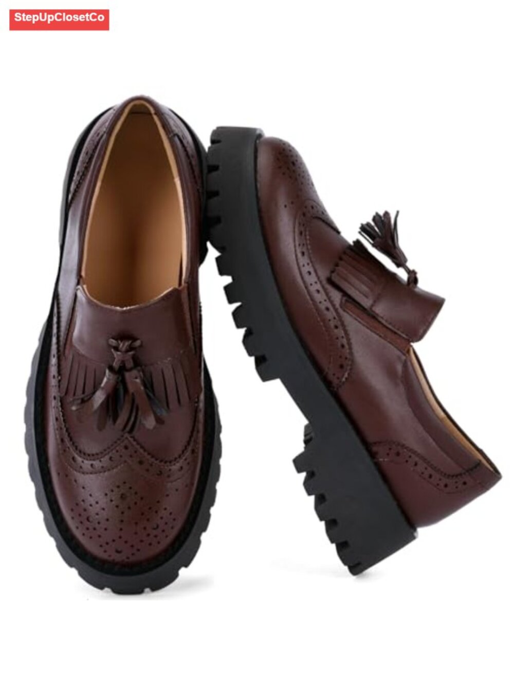 Tassel Platform Loafers, Slip On Chunky Heel Shoes for Work